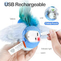 Migipaws Interactive Flapping Bird Cat Toys with Rod, clamp, Elastic String and Catnip, Automatic Chirping Toys for Indoor Cats to Chase, Hanging Feathers for Kitten to Self Play,Rechargeable(Blue)
