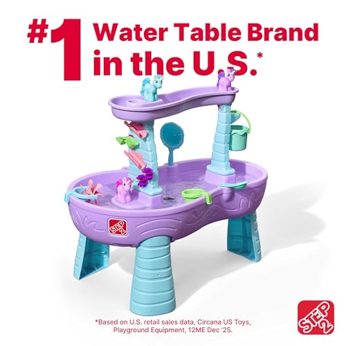 Step2 Rain Showers and Unicorns Water Table, Kids Water and Sand Activity Sensory Playset, Summer Outdoor Toys, 13 Piece Water Toy Accessories, for Toddlers 1.5+ Years Old, Blue & Purple