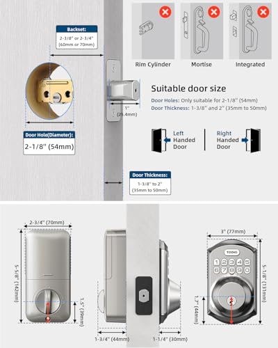 TEEHO TE001 Keyless Entry Door Lock with Keypad - Smart Deadbolt Lock for Front Door with 2 Keys - Auto Lock - Easy Installation - Satin Nickel