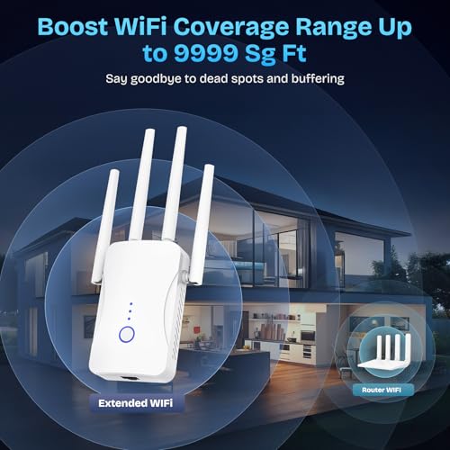 2026 WiFi Extender Signal Booster - 2.4GHz 300Mbps WiFi Booster for Home, Covers Up to 9999 Sq. Ft, Easy Setup, Ethernet Port & Access Point, Stable Internet Performance with 60+ Devices （White）