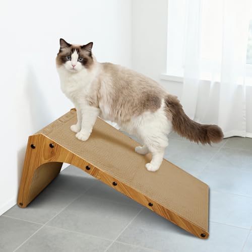Cat Scratcher, 26 inch L Shape Cat Scratching Pad for Indoor Cats, Durable Sustainable Cardboard Scratcher with Box, Recyclable Vertical Cat Scratch Pad to Protect Furniture, Large