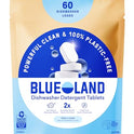 BLUELAND 100% Plastic-Free Dishwasher Detergent Tablets, 60 Count, Free & Clear, Eco-Friendly Dishwashing Pods, Natural, USDA Certified biobased