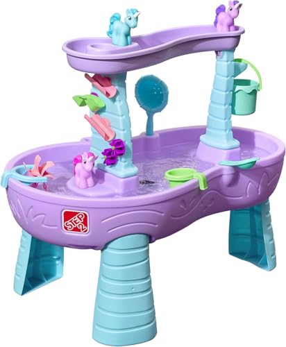 Step2 Rain Showers and Unicorns Water Table, Kids Water and Sand Activity Sensory Playset, Summer Outdoor Toys, 13 Piece Water Toy Accessories, for Toddlers 1.5+ Years Old, Blue & Purple