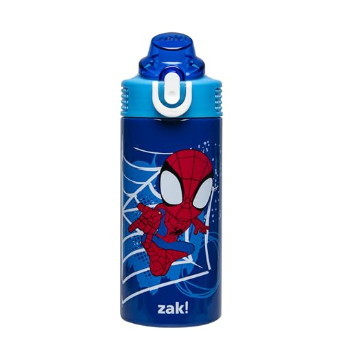 Zak Designs Marvel Spider-Man Sage Kids Water Bottle For School or Travel, 14oz Stainless Steel Water Bottle With Straw, Handle, and Leak-Proof, Pop-Up Spout Cover (Spidey and His Amazing Friends)