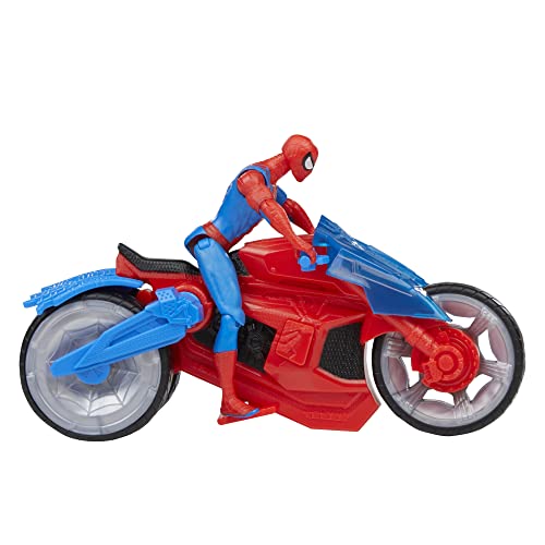 Marvel Spider-Man Web Blast Cycle, 4-Inch Action Figure with Vehicle and 2 Web Projectiles, Kids Playset for Ages 4 and Up