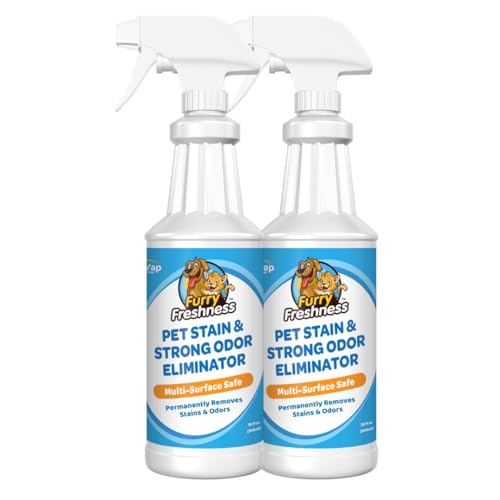 FurryFreshness Extra Strength Cat or Dog Pee Stain & Permanent Odor Remover + Smell Eliminator -Removes Stains From Pets & Kids Including Urine or Blood- Lifts Old Carpet Stains- (2 Pack)