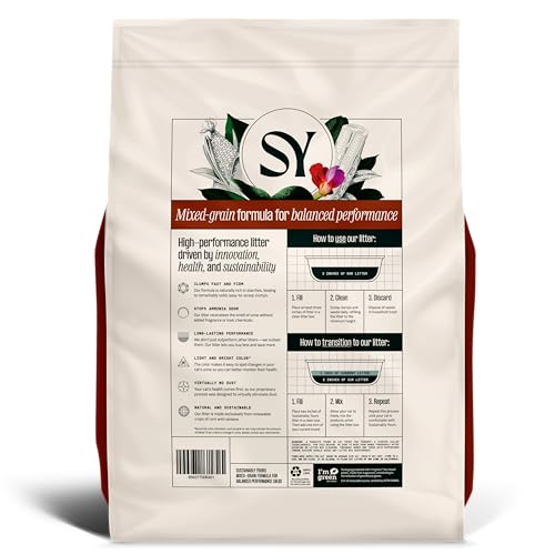 Sustainably Yours Natural Cat Litter, Mixed-Grain Formula, Exceptional Clumping & Odor Control, Virtually No Dust, Easy to Scoop, Corn & Cassava Plant-Based, Unscented, 10 lbs