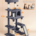 Yaheetech Large Multi-Level Cat Tree, 63 Inches Tall with Sisal-Covered Scratching Posts, Condo, Hammock, Dangling Ball, and Extended Platform for Cats to Play and Sleep