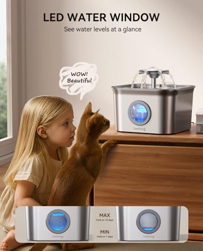 Stainless Steel Cat Water Fountain, 2.8L