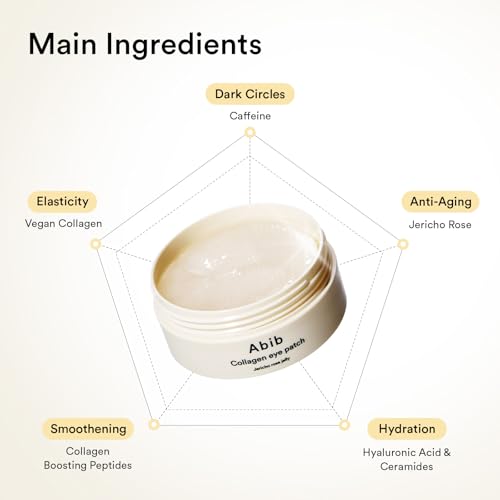 Abib Collagen Peptide Eye Patches for Wrinkles & Fine Line with Jericho Rose Jelly, 60 Count, Korean Skin Care