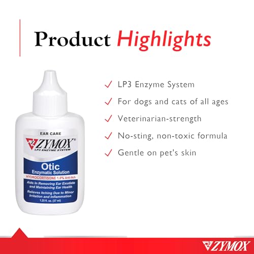 Zymox Otic Enzymatic Solution for Dogs and Cats to Soothe Ear Infections with 1% Hydrocortisone for Itch Relief, 1.25oz | with 1% Hydrocortisone for Itch Relief, 1.25oz