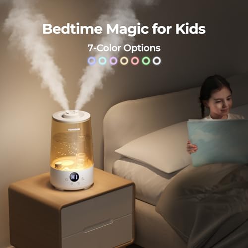 Homvana Humidifiers for Bedroom Home, 3.6 L Cool Mist Top-Fill 34H Super Long Time, Quiet 23dB, Baby Humidifier, Oil Diffuser for Large Room, House, Plant, Nursery, Office, BPA FREE, Ultrasonic (Grey)