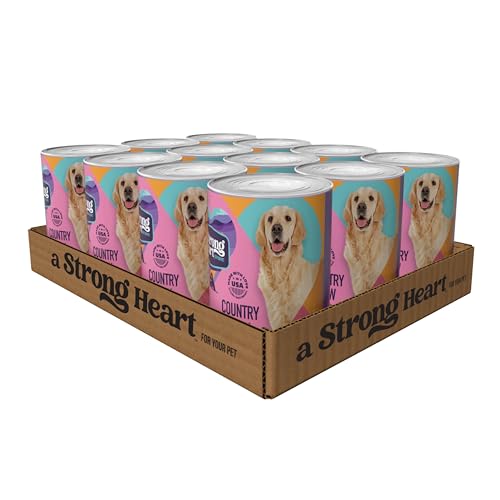 A Strong Heart Wet Dog Food Cans, Country Beef Stew with Peas & Carrots — Stew-Style Cuts, All Life Stages, Complete & Balanced, Made in USA, 13.2 oz (Pack of 12)
