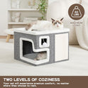 Cat Houses for Indoor Cats, Covered Cave Bed with Scratch Pad and Fluffy Ball, Foldable Cat Hideaway Condo for Large Cats, Modern Kitten Bed,16.5x16.5x13 inches (Grey, Large)