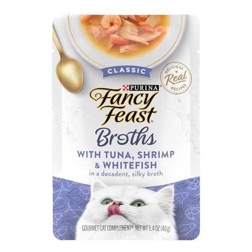 Purina Fancy Feast Broths Classic Cat Food Topper With Tuna, Shrimp, and Whitefish - (Pack of 16) 1.4 oz. Pouches