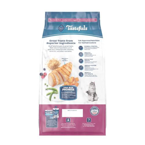 Blue Buffalo Tastefuls Chicken & Brown Rice Recipe Adult Dry Cat Food Hairball Control, Real Chicken First, Deliciously Healthy Natural Cat Food, Supports Digestive Care and Coat Health, 7 lbs.