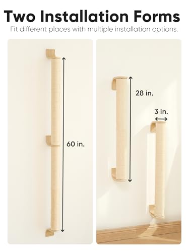 FUKUMARU Cat Wall Scratcher, 60" Tall Wall Mounted Kitten Scratching Post, Sturdy Sisal Climbing Tree for Indoor Large Cats