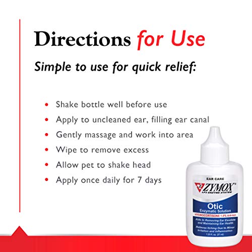 Zymox Otic Enzymatic Solution for Dogs and Cats to Soothe Ear Infections with 1% Hydrocortisone for Itch Relief, 1.25oz | with 1% Hydrocortisone for Itch Relief, 1.25oz