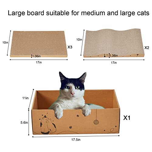 Cat Scratcher Cardboard Scratch Pad Box for Indoor Cats,5pcs Scratching Board Bed Reversible Durable,with Catnip