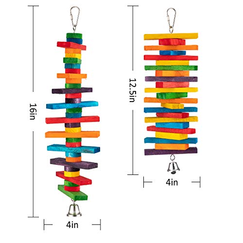 MEWTOGO 2Pcs Bird Toys - Parrot Toys with Multicolored Natural Wooden Blocks, Bird Chewing Sticks Toys for Conures Parakeets Cockatiels Lovebirds African Grey Macaws  Parrots Gift