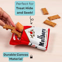 Nestpark Muttboro Doggy Cigs Funny Dog Toys - Parody Plush Squeaky Crinkle Interactive Dog Toy - Hide and Seek Treat Hiding Burrow Puzzle Toy for Stimulating Enrichment Activity