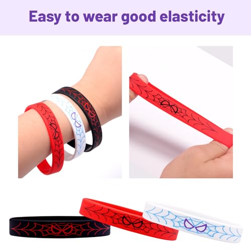 24Pcs Spider Silicone Wristbands Bracelets hero Spider Party Decorations Supplies for Spider Theme Boys Girl Birthday Party Favors