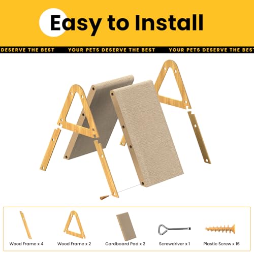 Conlun Cat Scratcher Cardboard with Wood Frame, 3-in-1 Vertical & Horizontal Scratching Pad, Reversible Cat Scratch Board, Durable Furniture Protector for Kittens & Small Cats