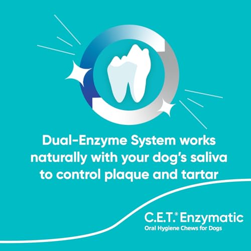 Virbac C.E.T.® Enzymatic Oral Hygiene Chews for Dogs, Large - Plaque & Tartar Control - Single Layer Beefhide with Exclusive Dual-Enzyme System & Tasty Chicken Flavor - Easy to Give Dog Dental Chew