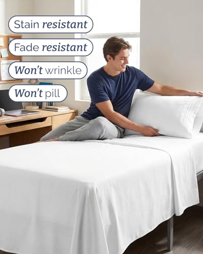 Twin XL 3 Piece Sheet Set - College Dorm Room Essentials - White | Deep Pocket Bed Sheets for Women, Men, Teens & Students, Soft, Cooling, Breathable & Wrinkle Free, Oeko-Tex Bed Sheet Set
