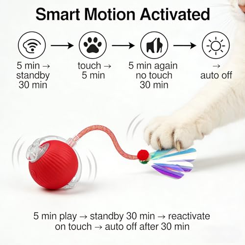 Interactive Cat Toys for Indoor Cats, Speedy Tail Cat Ball | 300mAh High-Capacity Battery, Controllable Chirping, Smart Electric Motion, Interactive Auto-Moving Fun to Ease Cat Boredom