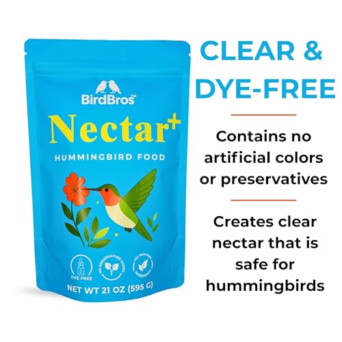 BIRDBROS Hummingbird Nectar Powder Nectar+ Hummingbird Food for Feeders – All-Natural, Dye-Free, No Boil, Easy Mix – Pure Cane Sugar, Hummingbird Feeder Refill, Made in USA – Makes 96 oz