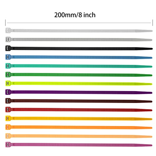 XINGO 1400 PCS Colored Zip Ties 8 Inch, Multicolor Zip Ties, Mix Packed 14 Color Plastic Wire Ties Assortment for Home Office Garden Garage and Workshop