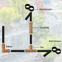 JAYEE 24P Drip Irrigation Fittings Kit for 1/2" Tubing (.600 ID), 17mm Parts- 6 Tees, 6 Couplings, 6 Elbows,6 End Cap Plugs- Barded Connectors for Rain Bird Pipe and Sprinkler Systems (24 Pieces Set)