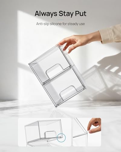 Vtopmart 4 Pack Small Clear Stackable Storage Drawers for Desk, Countertop | Bathroom Makeup Accessories Organizer, Plastic Bins For Desk, Vanity, Undersink, Medicine Cabinet ,Home Organization