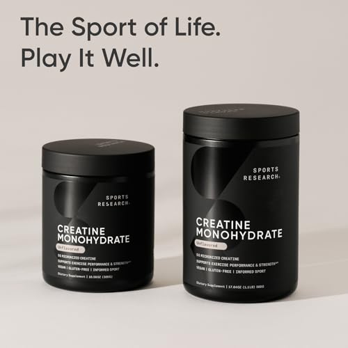 Sports Research Creatine Monohydrate - Gain Lean Muscle, Improve Performance and Strength and Support Workout Recovery* - 5 g Micronized Creatine - 17.64 oz