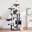 Gitelsnour Cat Tree for Indoor Cats, 71'' (180cm) Multi-Level Cat Tower for Large Adult, Sturdy Cat Tree House with 2 Scratching Boards 7 Posts, 2 Plush Perches/Condos, Hammock, Smoky Gray GCT032G