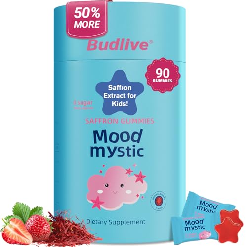 Saffron Gummies for Kids - Saffron Extract Supplement with GABA, Calms Temper Tantrums, Supports Happy Mood & Cognition, Focus Calm Gummies for Kids 4+, Sugar Free Strawberry, 90 Counts