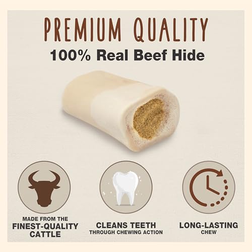 Cadet Stuffed Shin Bone, Long-Lasting Dog Chew Bones for Aggressive Chewers, High Protein Filled Bone Dental Chew for Dogs, Peanut Butter Flavor Filling, 3-4" for Small Dogs, 3 Pack