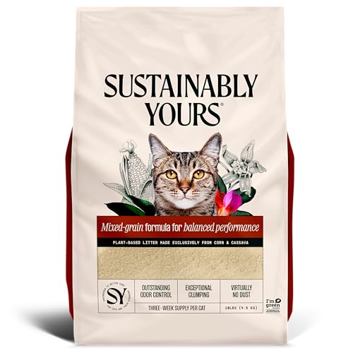 Sustainably Yours Natural Cat Litter, Mixed-Grain Formula, Exceptional Clumping & Odor Control, Virtually No Dust, Easy to Scoop, Corn & Cassava Plant-Based, Unscented, 10 lbs