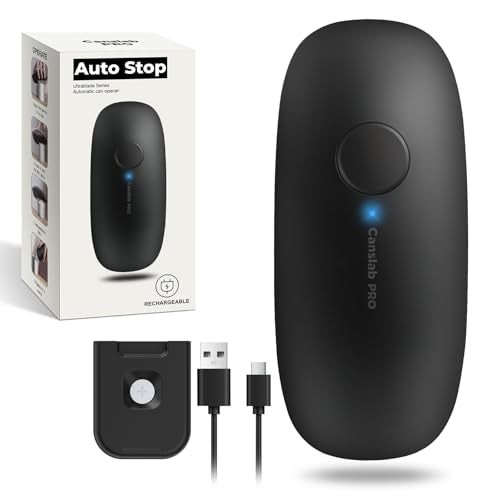 Canslab Ultrablade PRO Auto Stop Can Opener - Rechargeable Electric Can Opener for Kitchen for Seniors with Arthritis - One Touch Side Cut Opener, Smooth Edge, Handfree, Wall Mounted Small Size, Black