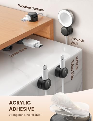 6Pack Rotatable Cord Organizer, Spring Cable Clips - Lamicall [1s Lock] Cord Holder, Desk Phone Charger Cable Management, Adhesive Wire Organizer Keeper for Nightstand, Home Office Accessories