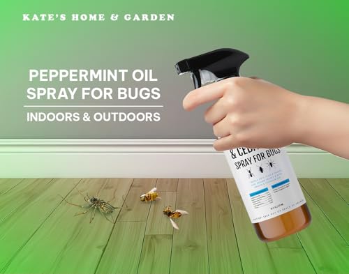 Kate's Home & Garden Peppermint Oil Spray for Bugs, Ants, Spiders (16oz) | Natural, Non Toxic, Pesticide and Insecticide Indoor Repellent Pest Control with Cedar Oil for Insects, Roaches, Stink Bug