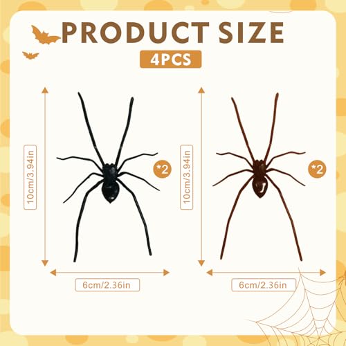 4PCS 3D Spider Fridge Magnet, Realistic Spider Magnets - Cute Removable Magnetic Decals for Refrigerator, Car, Garage Door, Indoor Outdoor Decor, The for Lovers of Unique Decor (Black)