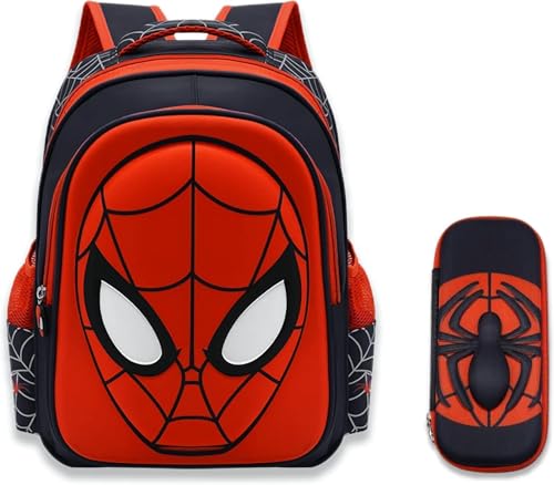 Cartoon Spider Schoolbag with Pencil Case - 3D, Waterproof, Large-Capacity for Primary School Boys (15in)