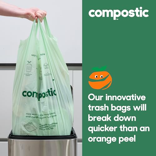 Compostic Compostable Trash Bags, 13 Gallon Tall Kitchen (100 Count) Bulk Pack — Extra Strong, Home Compostable, Plant-Based, Non-Toxic, Unscented Garbage Bags