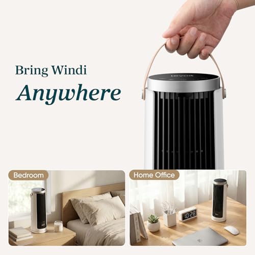 Levoit Tower Fan for Bedroom, 20dB Quiet Desk Fan, Portable Fan with 23ft/s | 3 Angles 4 Speeds Mini Oscillating Fan, DC Motor, Bladeless, Easy to Carry, Remoter, 12H Timer, for Home, Room, Office, White
