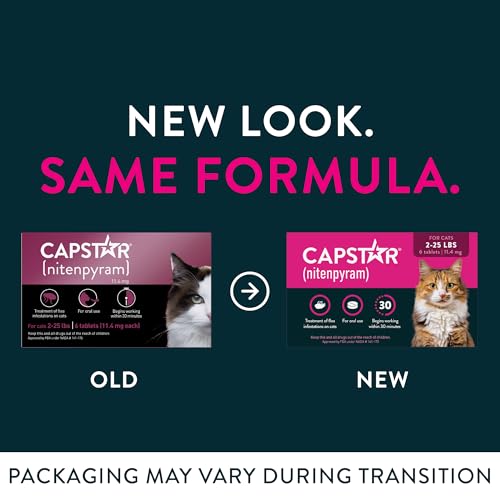 Capstar (nitenpyram) Cat Flea Treatment, Fast-Acting Oral Flea Treatment for Cats 2-25 lbs, Vet-Recommended Medication Tablets Start Killing in 30 Minutes, 6 Doses