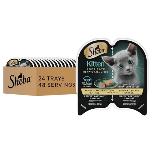 Sheba Perfect Portions Kitten Wet Food, Pate Cat Food Wet Entree, Chicken Recipe, 2.6 oz. Twin-Pack Trays (24 Count, 48 Servings)