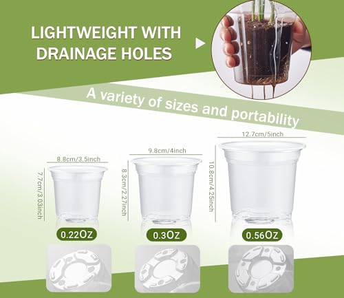 30 Packs Clear Nursery Pots for Plants, 3.5/4/5 Inch High Transparency Plastic Seedling Plant Pot with Drainage Holes, Includes 20 Labels