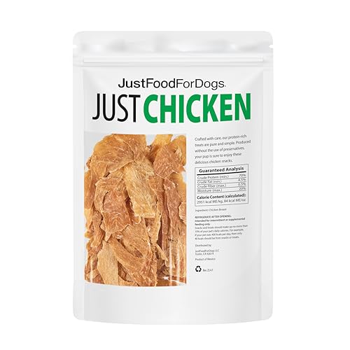 JustFoodForDogs Chicken Breast Jerky Dog Treats, Single Ingredient, Human Grade, Grain Free, Low Calorie Training Treats for Dogs, 18 oz